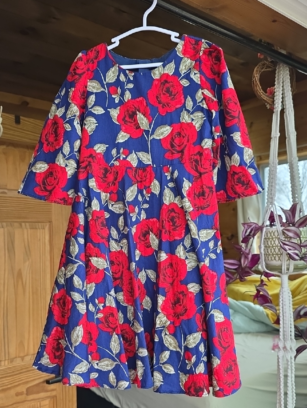 Bonny Billy 3t-4t Girls Classy Vintage Floral Red Rose Print Navy Background - Picture 1 of 9